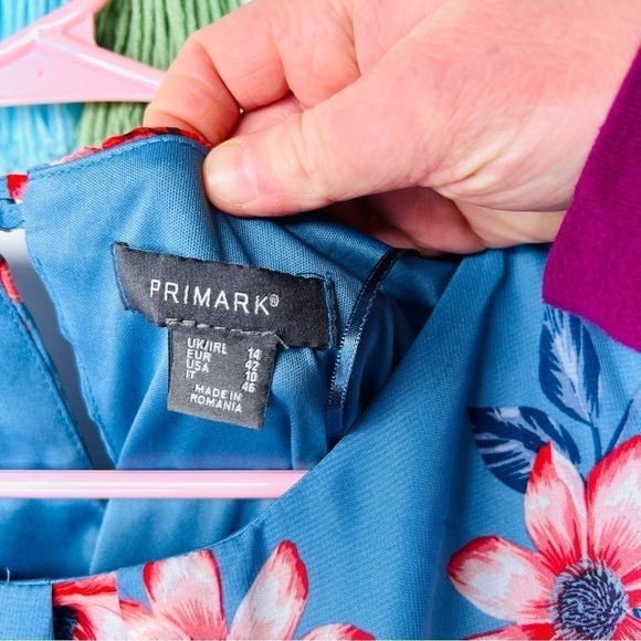 Primark Blue Floral Shift Tropical Swing Dress Size 10 - Picture 7 of 14